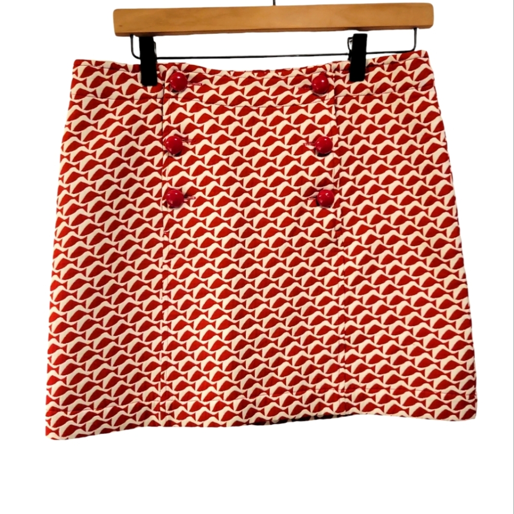 Vineyard Vines, Nautica Fish Print Skirt, Red & White, Straight Mini, Women's 6,